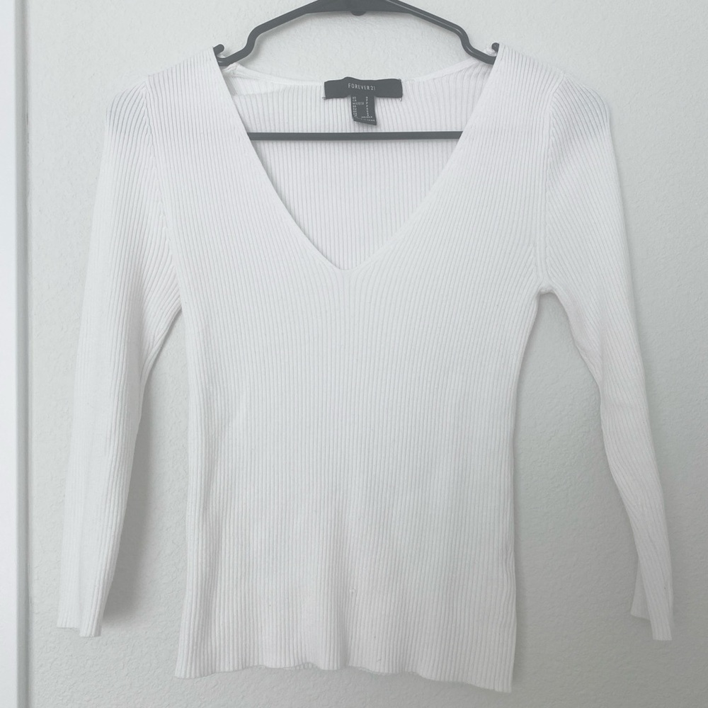 Forever 21 White Ribbed Knit Top